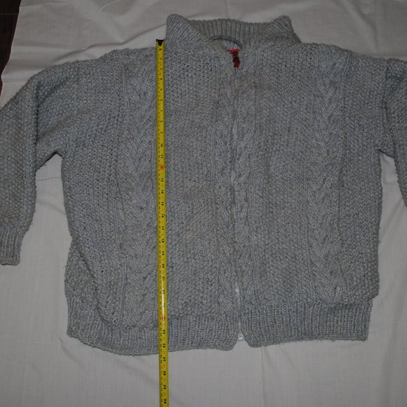 Hand Knit Heavy Thick Wool Jacket Womens Zipper Cable Chunky - Picture 12 of 13
